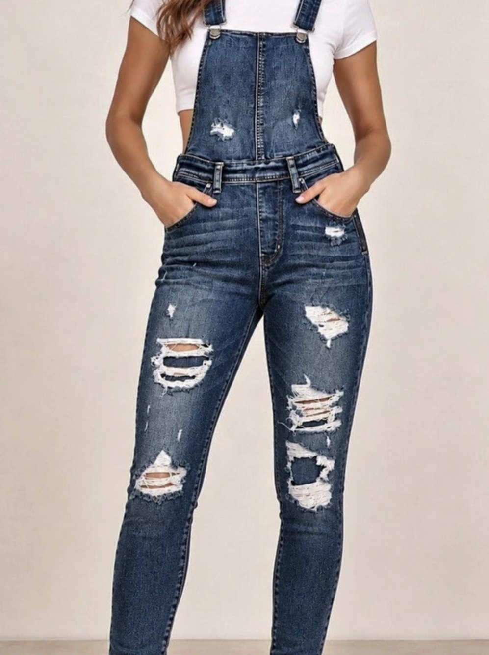 American Eagle Jegging Overall Distressed Denim Overalls Waist 6